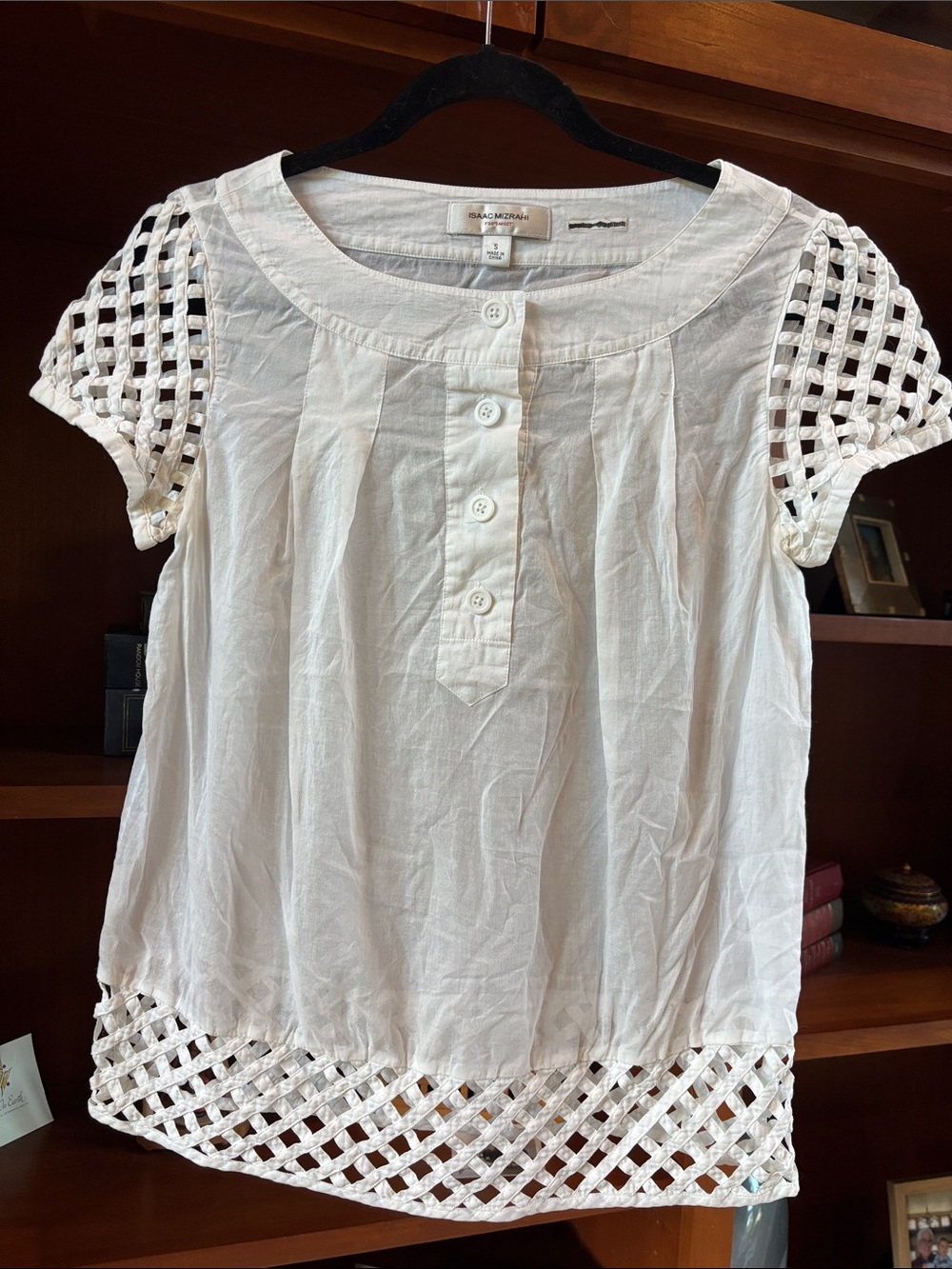 Isaac Mizrahi for Target White Small Cotton Cap Sleeve Lattice Blouse